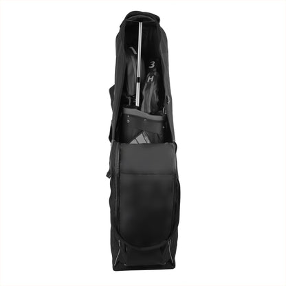 Intech Crossbar Golf Travel Bag Support Rod inside an opened travel cover with golf clubs