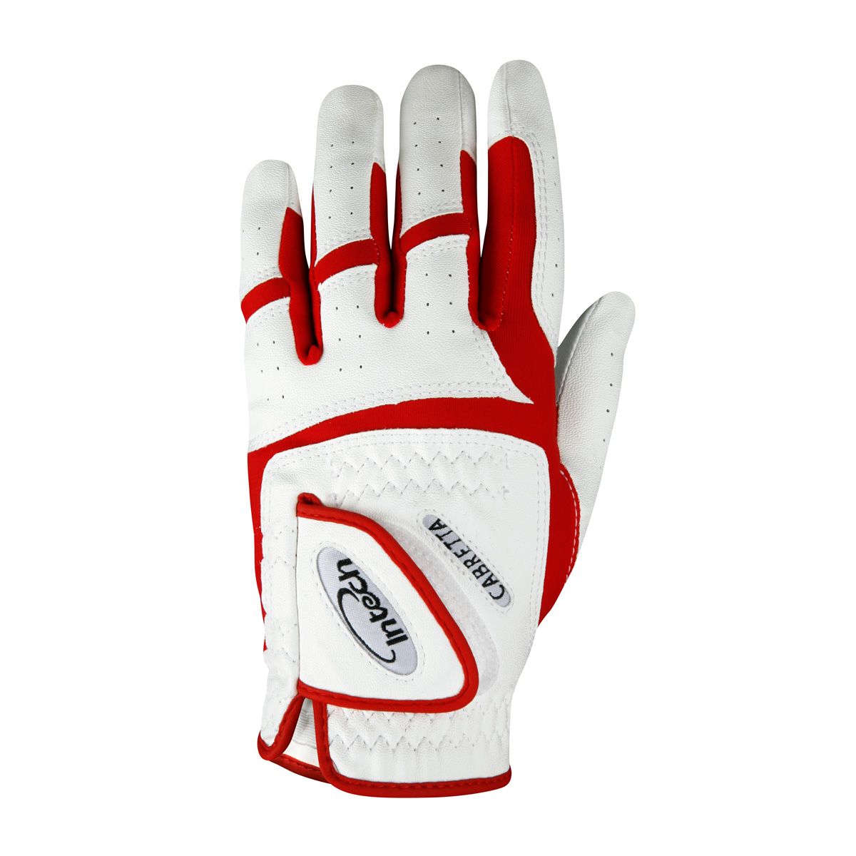 back side of a white/red Intech Junior Golf Glove