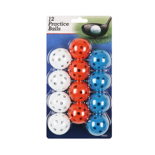 4 white, 4 red and 4 blue Intech Practice Golf Balls with Air Holes inside retail packaging