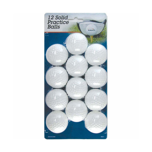 12 white Intech Hollow, Dimpled Practice Golf Balls inside retail packaging