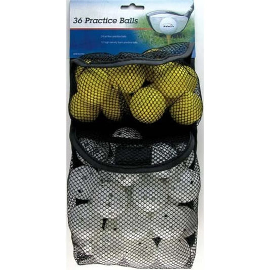 24 white plastic and 12 yellow foam Intech Practice Golf Balls in closeable mesh bag