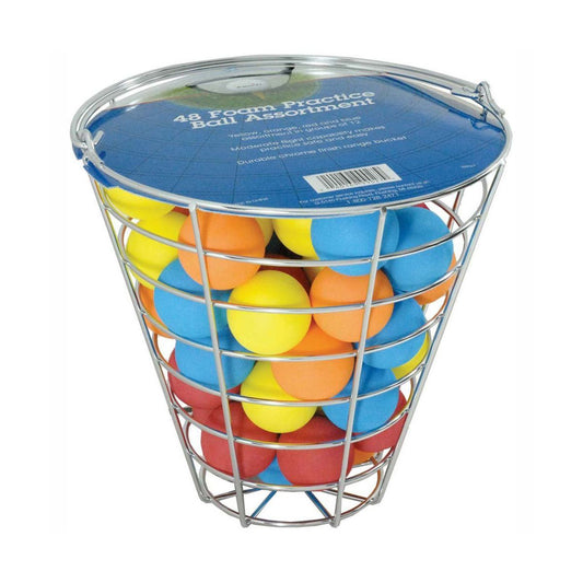 48 Multi-Color Foam Practice Golf Balls inside the metal Intech Range Bucket