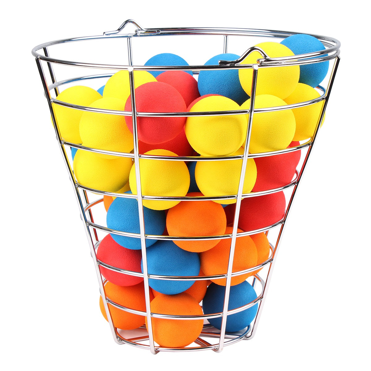 48 Intech Multi-Color Foam Golf Balls in a metal range basket