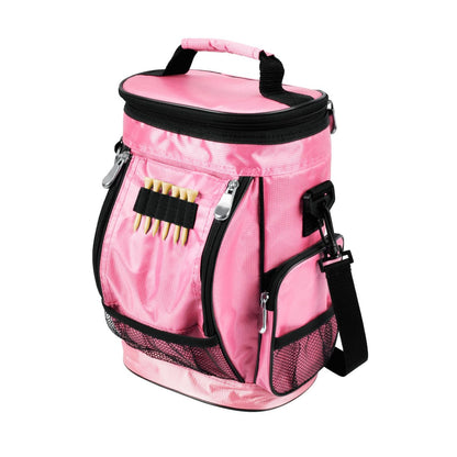 pink Intech Golf Bag Cooler and Accessory Caddy with 6 golf tees in the tee holder